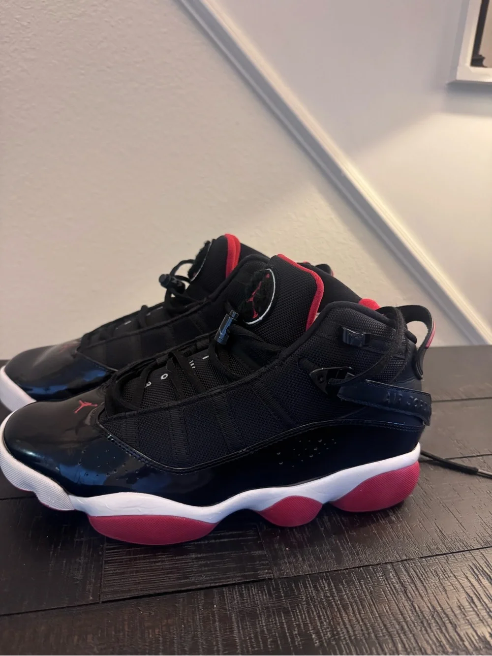 Jordan Men Black and Red High-Top Sneakers